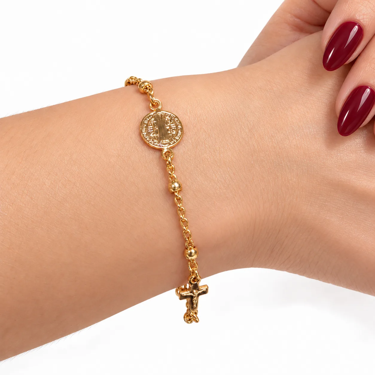 Pulsera denario san benito cruz aroz balin 18 cm